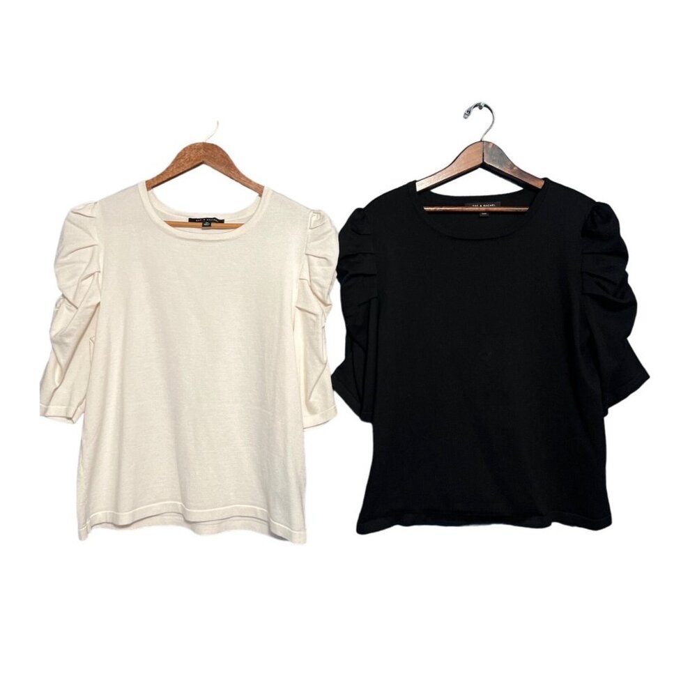 Ruffled Sleeve Crewneck Sweater - White and Black